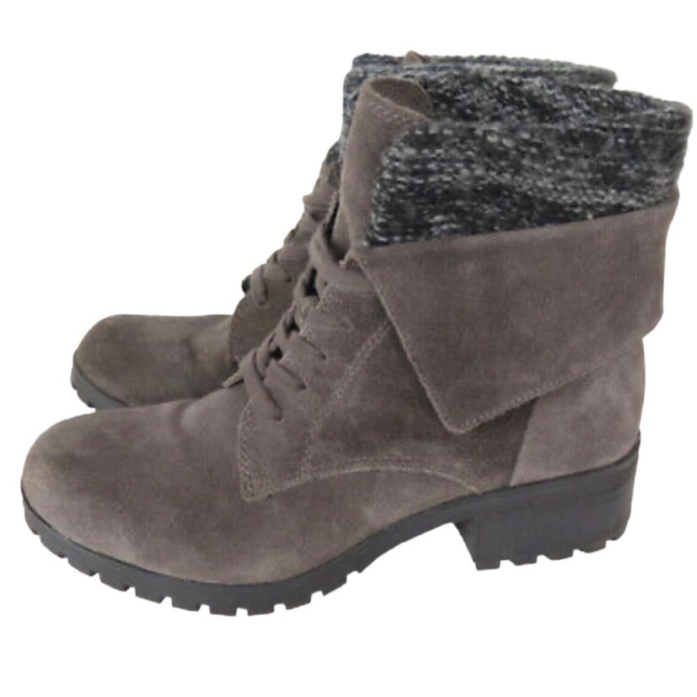 Lucky Brand Shoes Lace up Gray Suede Boots with sock style inset size 7